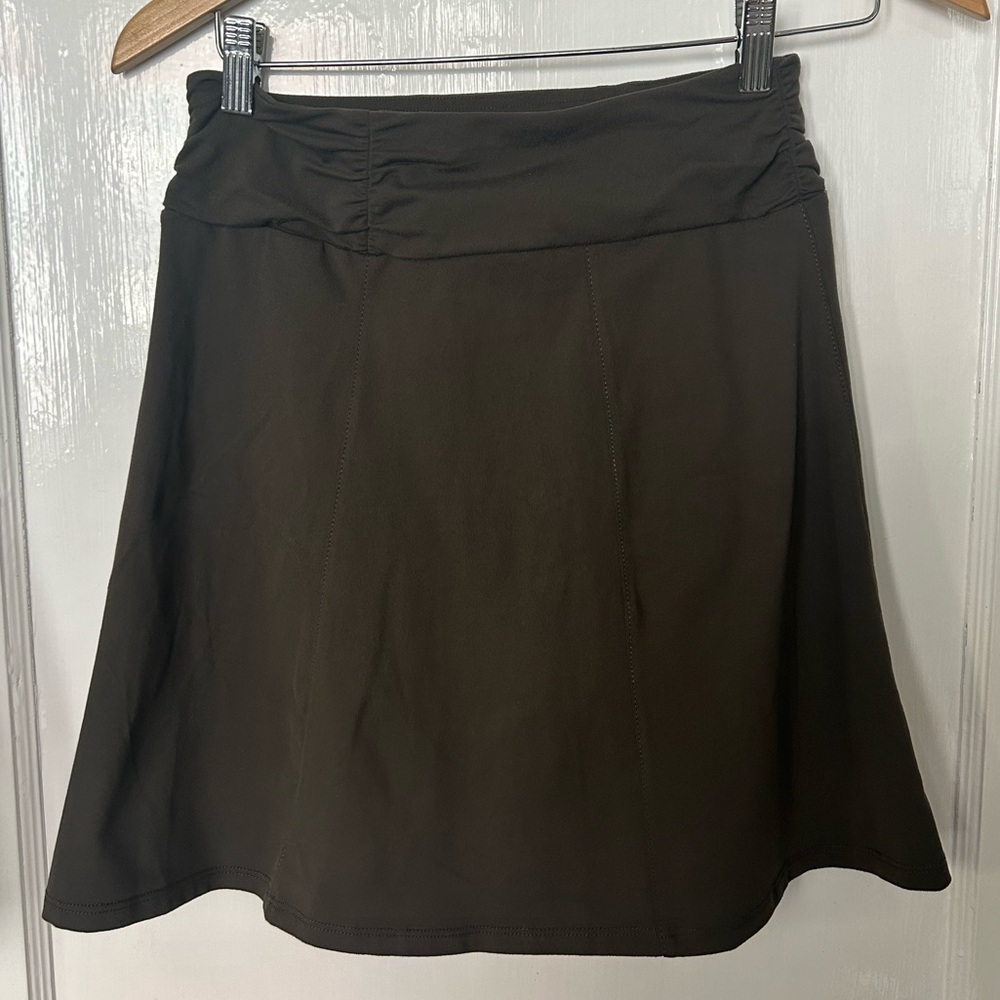 Athleta Olive Green Ruched Waist A-Line Skirt X Small Petite